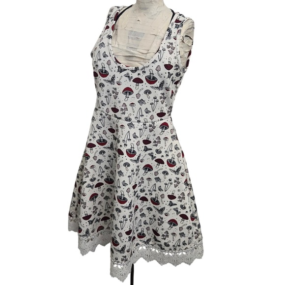 Hot Topic Dresses & Skirts - Hot Topic Mushroom Moth Print‎ Skater Dress Women's M Lace Trim Cottagecore Goth